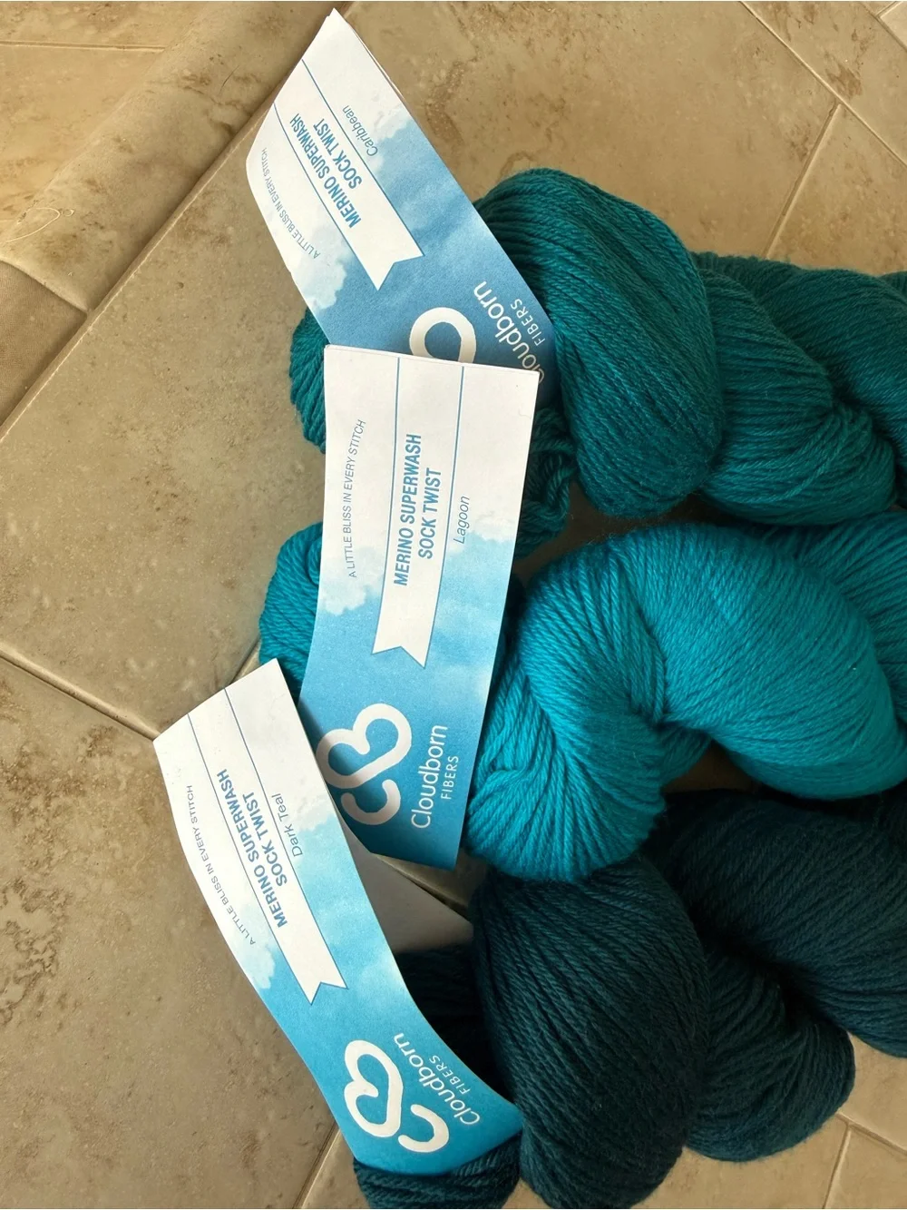 Merino Superwash Sock Twist Yarn - Dark Teal, Lagoon and Caribbean Teal Shades